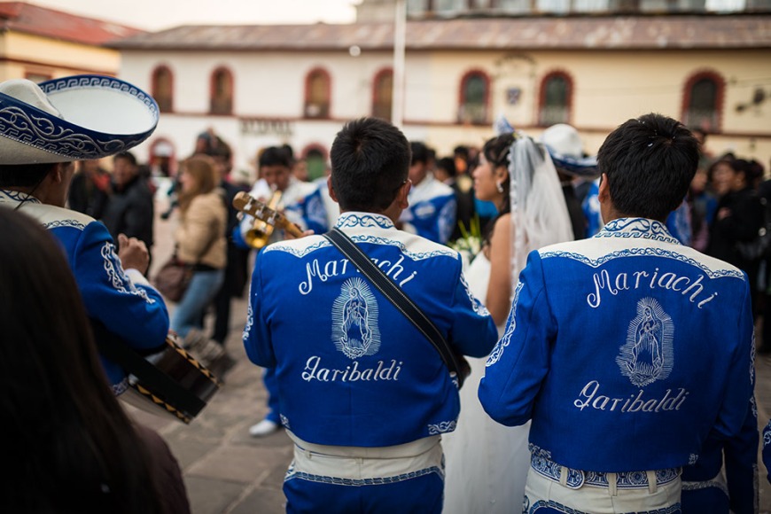 Peruvian wedding with Mariachi Band, Plaza de Armas, Puno, Lake Titicaca, Peru