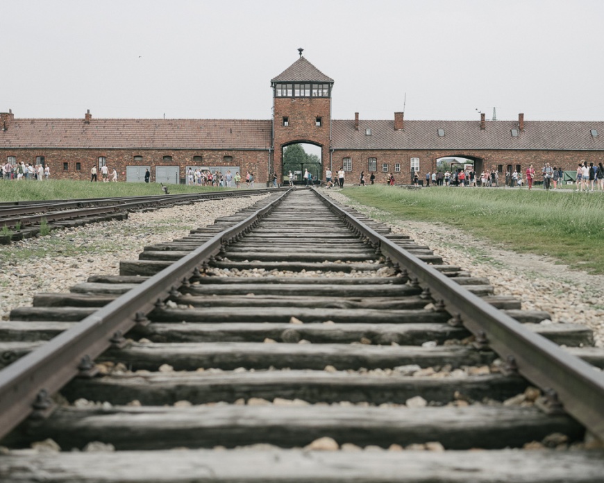 Railway tracks leading to the Birkenau concentration camp, Auschwitz, Poland, Europe